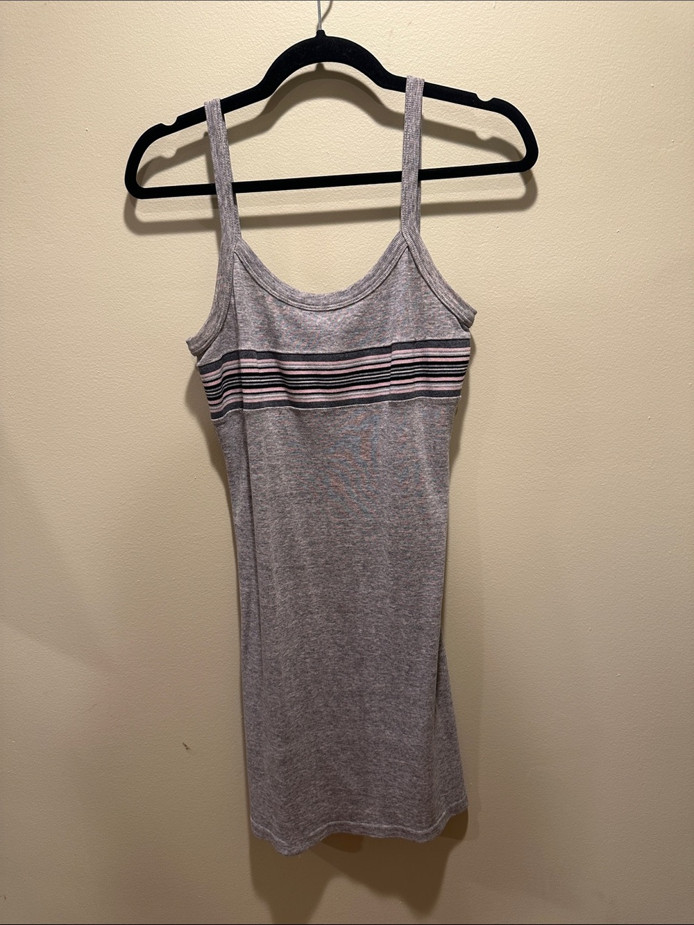 Vintage tank dress Sleeveless Heather Gray Mini Dress with Stripe Detail
